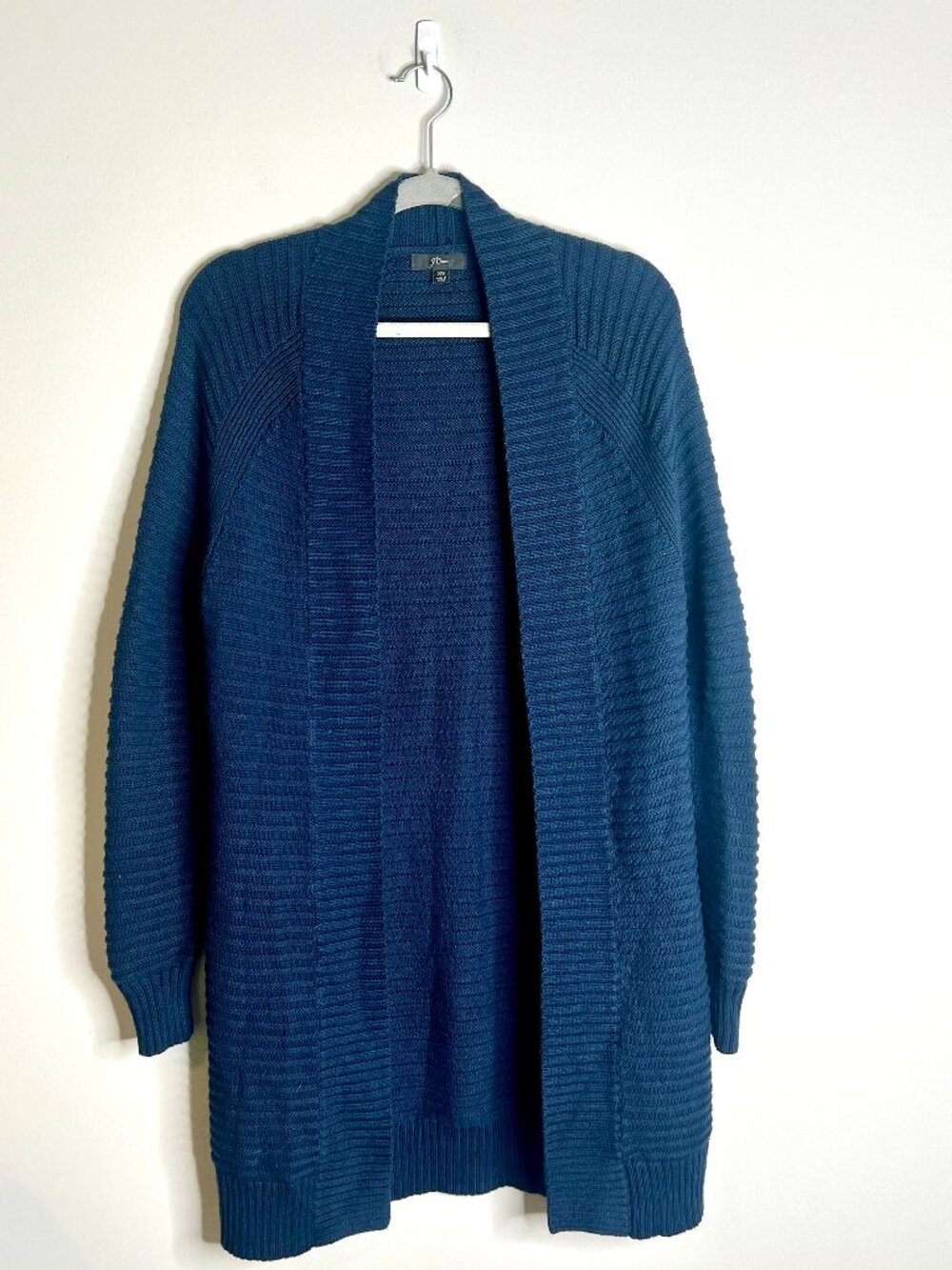 J. Crew 100% Cotton Long-Lined Chunky Oversized Cardigan Navy Blue Sweater Sz XS